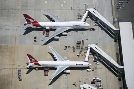 Aerial Image of QANTAS JETS AT BRISBANE AIRPORT