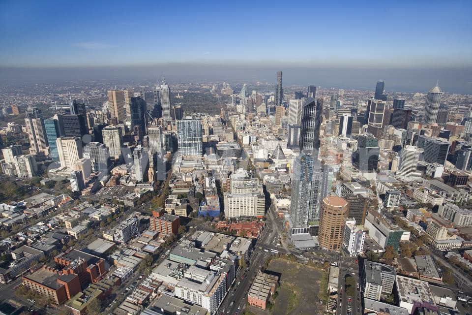 Aerial Image of Melbourne CBD and Swanston St