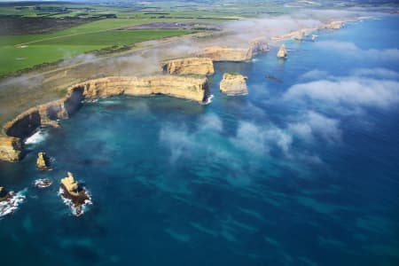 Aerial Image of THE APOSTLES AMONGST THE  MIST