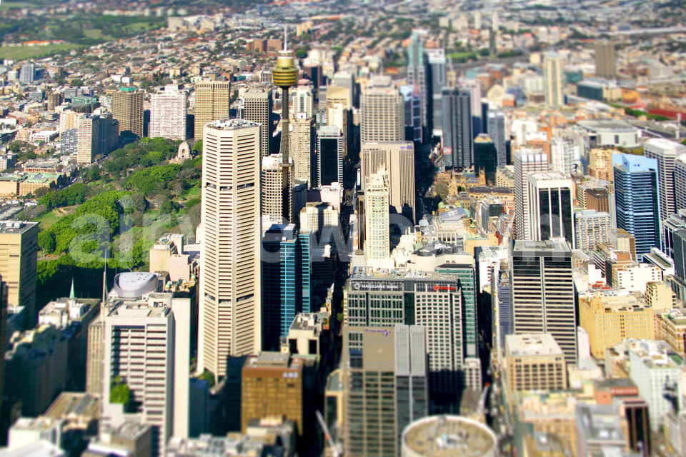 Aerial Image of Tilt-Shift closeup of Sydney CBD