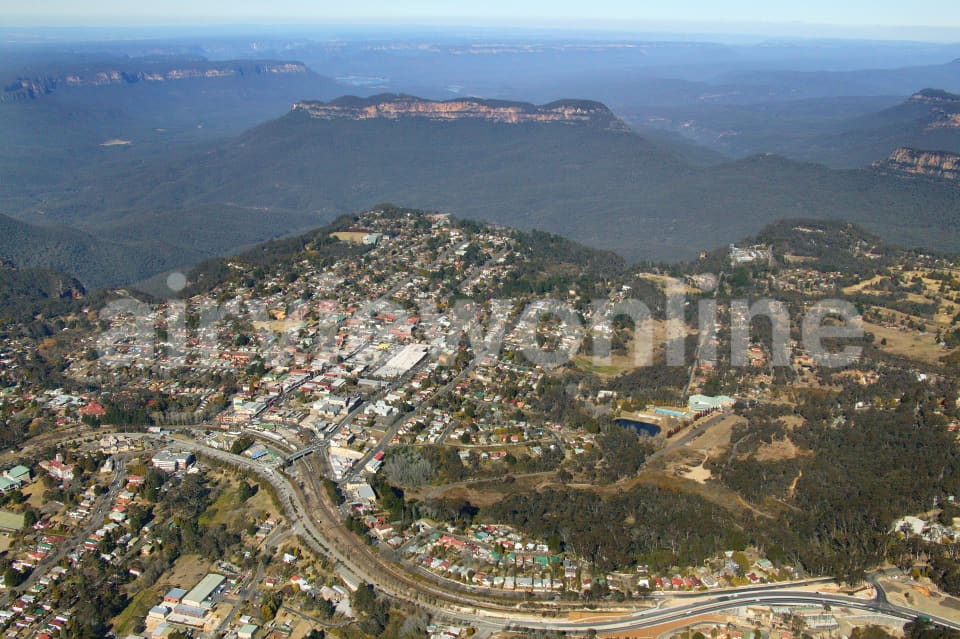 Aerial Image of Katoomba Centre to Mountain Ranges