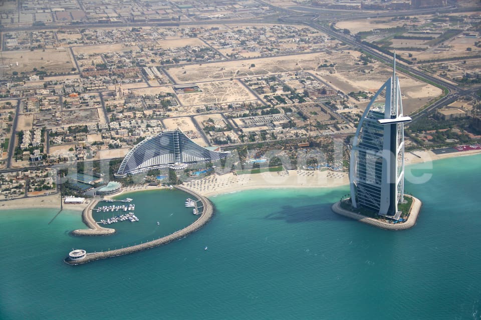 Aerial Image of Burj al Arab and Jumeirah Beach Hotel