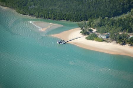 Aerial Image of CLOSE UP OF A PIER AT A BATHURST ISLAND BARRAMUNDI FARM.