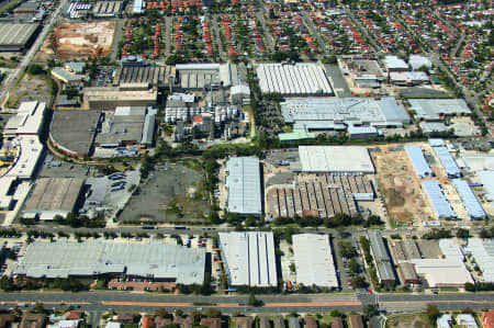 Aerial Image of INDUSTRIAL BUILDINGS IN AUBURN AND LIDCOMBE.