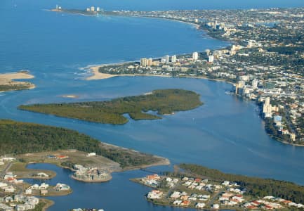 Aerial Image of MAROOCHYDORE MAROOCHY RIVER AND GOAT ISLAND.