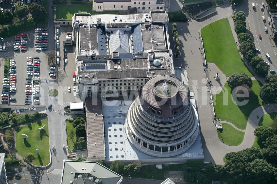 Aerial Image of The Beehive, Parliment Buildings Wellington