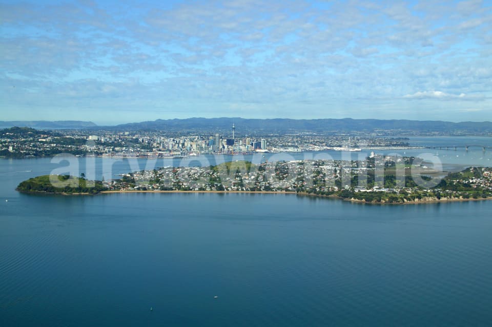 Aerial Image of Cheltenham Beach to Auckland CBD