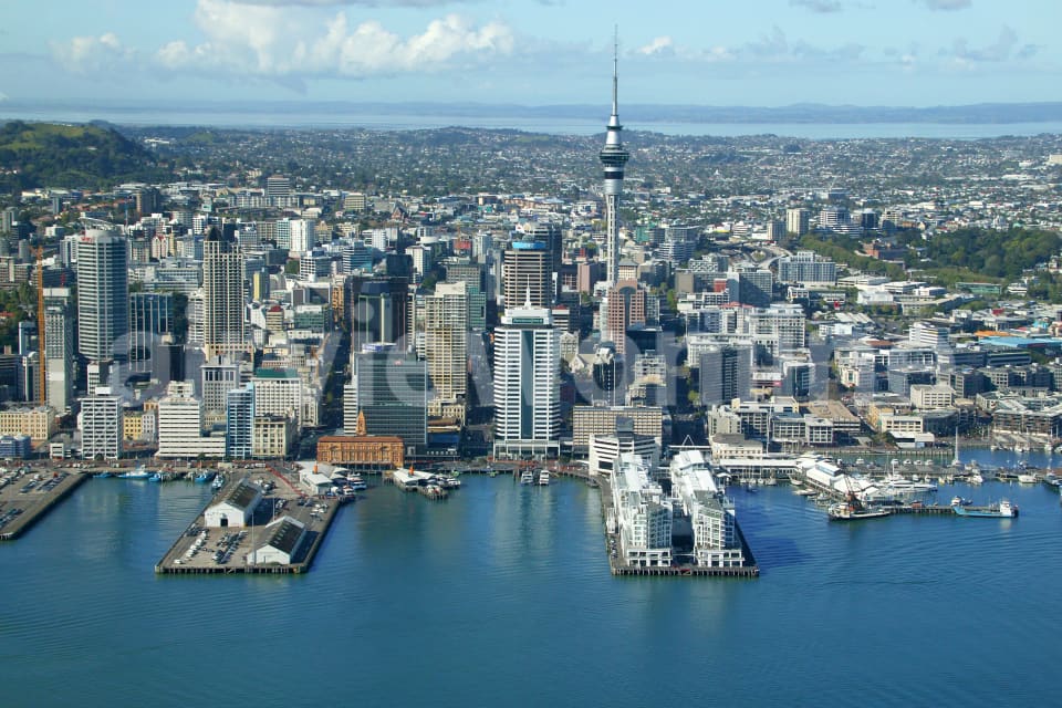 Aerial Image of Auckland Wharfs, CBD and Skytower