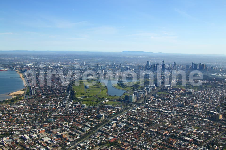 Aerial Image of St Kilda to Melbourne CBD