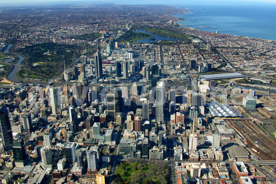 Aerial Image of Melbourne CBD to Port Philip Bay