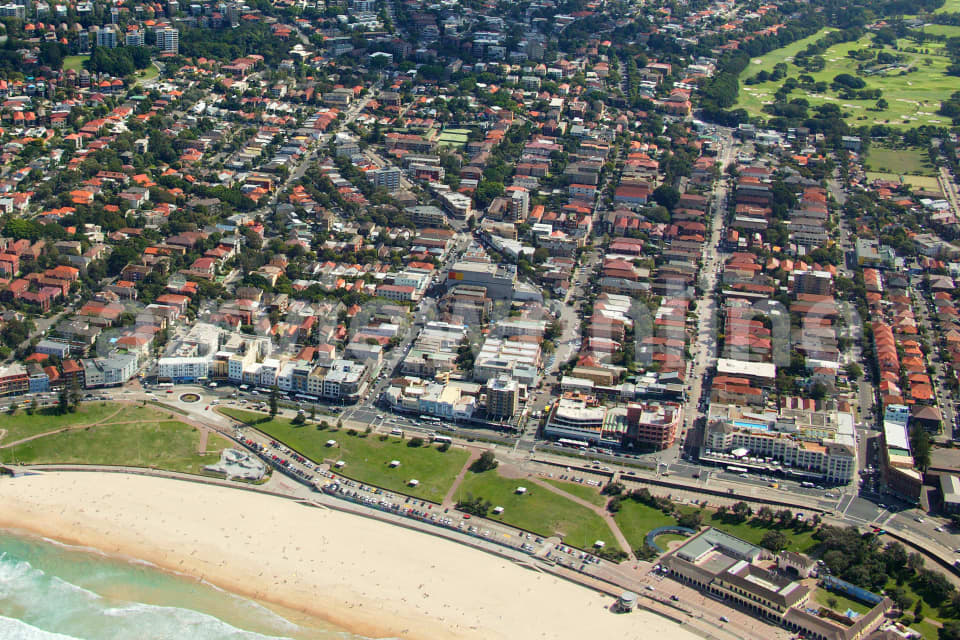 Aerial Image of Bondi Beach to Sydney city