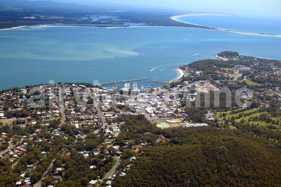 Aerial Image of Port Stephens and Nelson Bay across to Hawks Nest and Tea Gardens