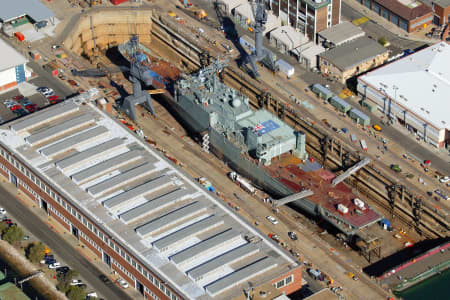 Aerial Image of HMAS MANOORA IN THE CAPTAIN COOK DRYDOCK