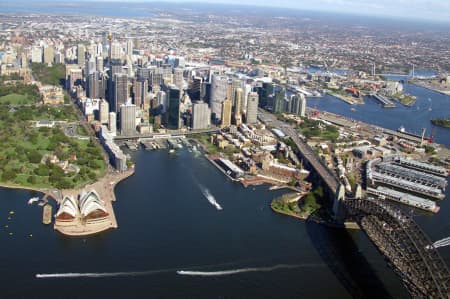 Aerial Image of THE HARBOUR BRIDGE, OPERA HOUSE AND CIRCULAR QUAY.