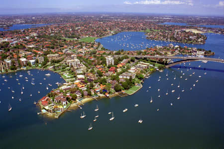 Aerial Image of DRUMMOYNE AND GLADESVILLE BRIDGE.