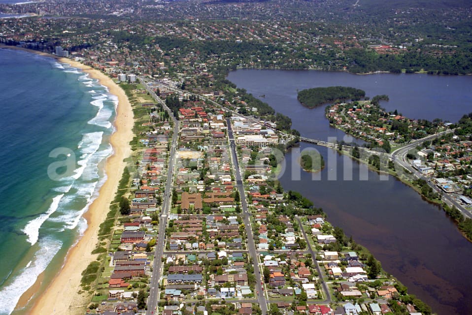 Aerial Image of Narrabeen lagoon, beach and village