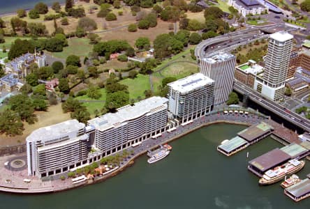 Aerial Image of CLOSEUP OF CIRCULAR QUAY  WATERFRONT APARTMENT BUILDINGS