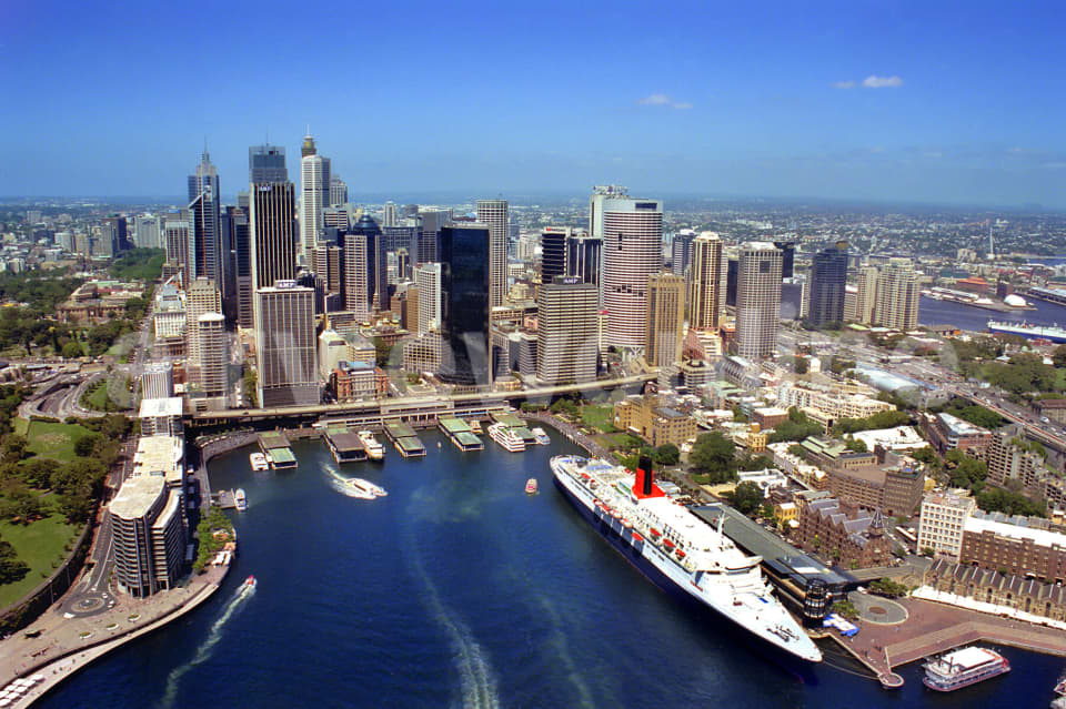 Aerial Image of Circular Quay and the QE2