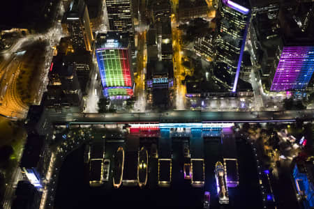 Aerial Image of CIRCULAR QUAY, THE ROCKS, SYDNEY HARBOUR, VIVID